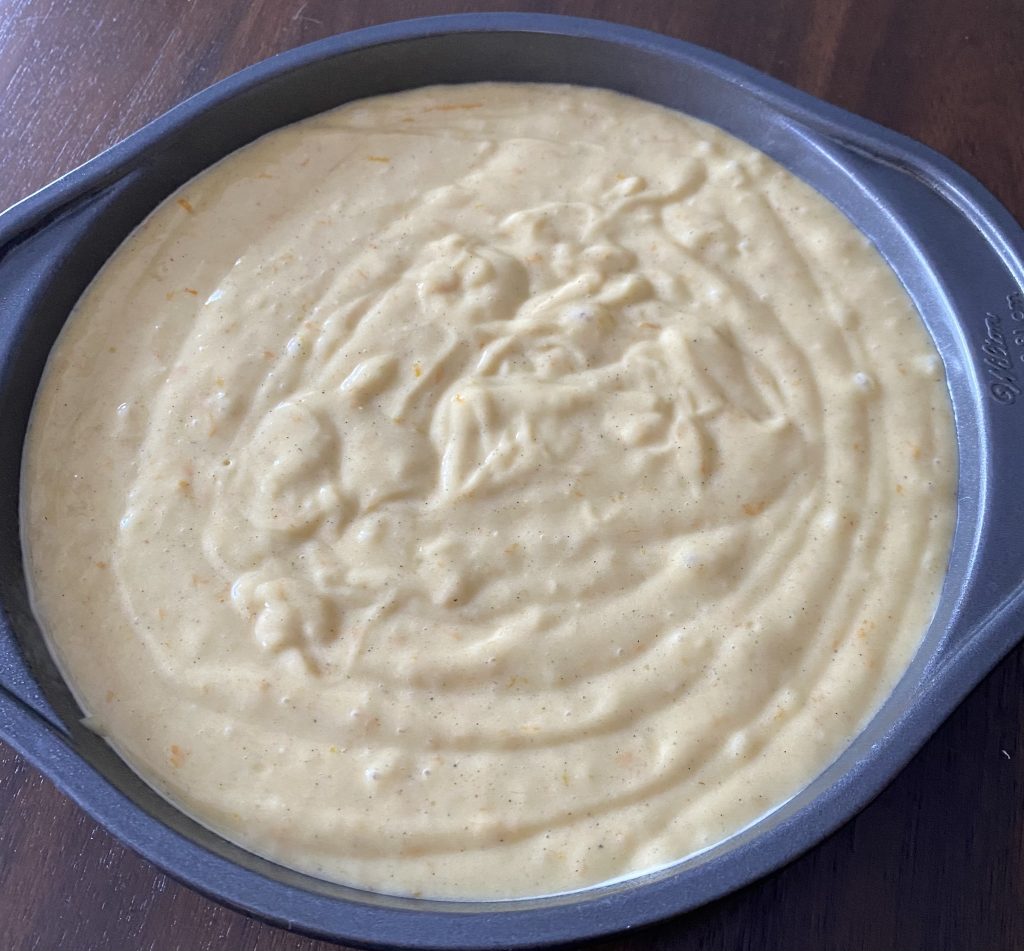 the batter in the prepared pan