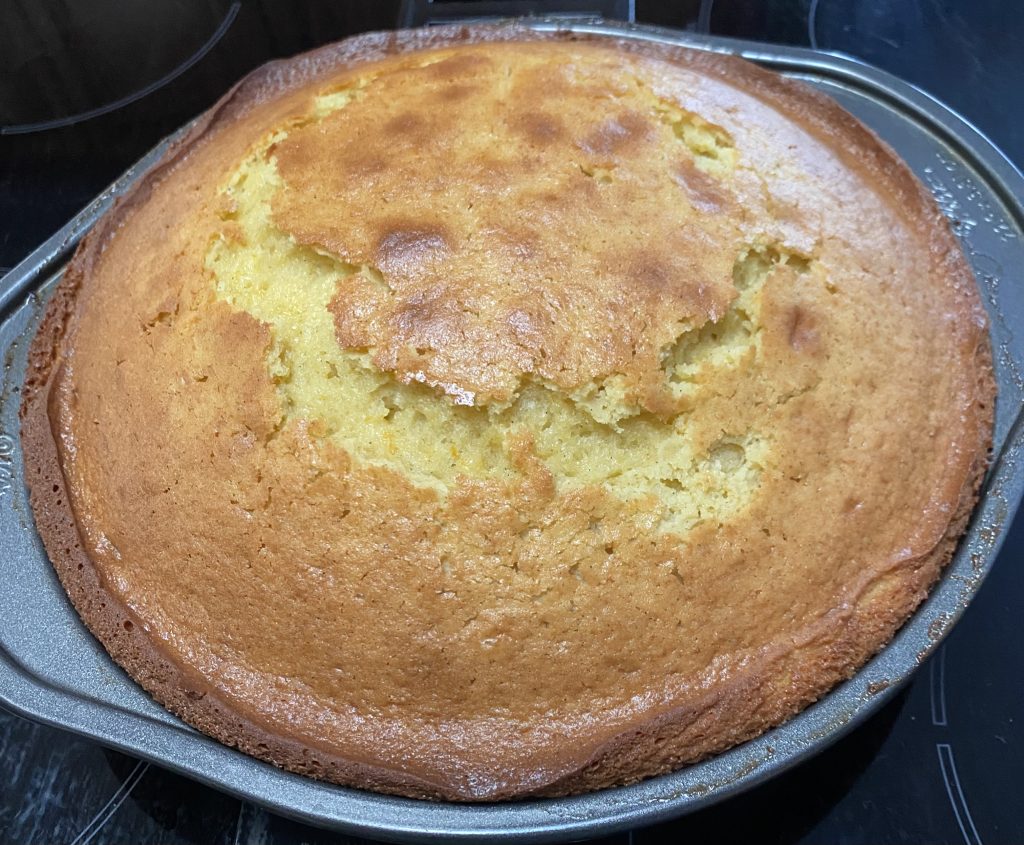 the cake right out of the oven