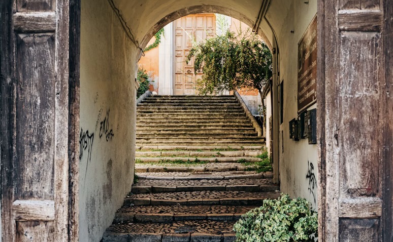 steps and an archway